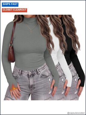 3 Pack Plus Size Turtleneck Thermal Long Sleeve Shirts Women